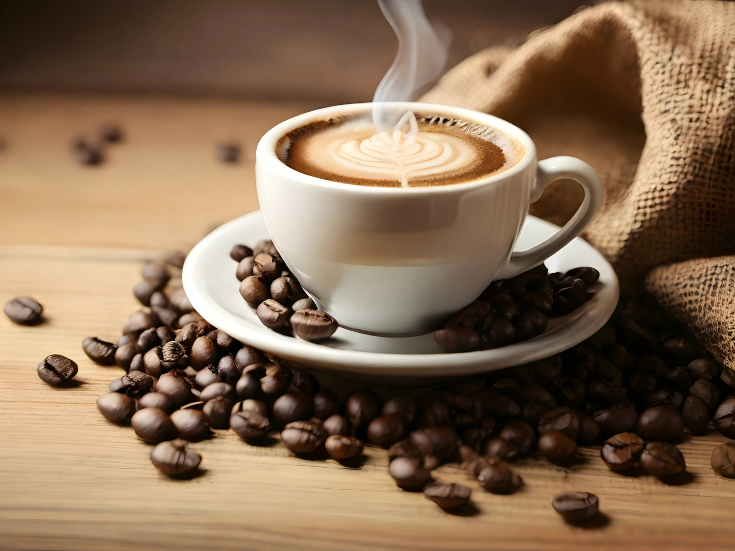 Tress Kaffee, Tasse Kaffee und Bohnen